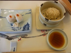 豆腐シュウマイと帆立貝の小袖寿司